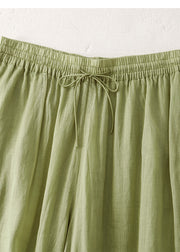 Modern Grass Green Elastic Waist Linen Wide Leg Pants Summer