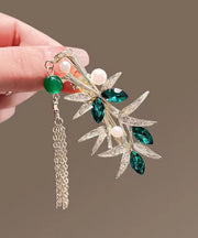 Modern Green Alloy Crystal Jade Bamboo Leaf Tassel Hairpin