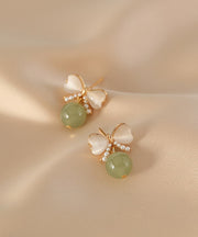 Modern Green Copper Jade Pearl Butterfly Drop Earrings