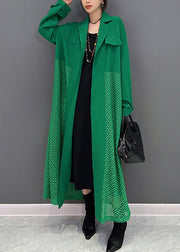 Modern Green Notched Maxi Trench Coats Spring