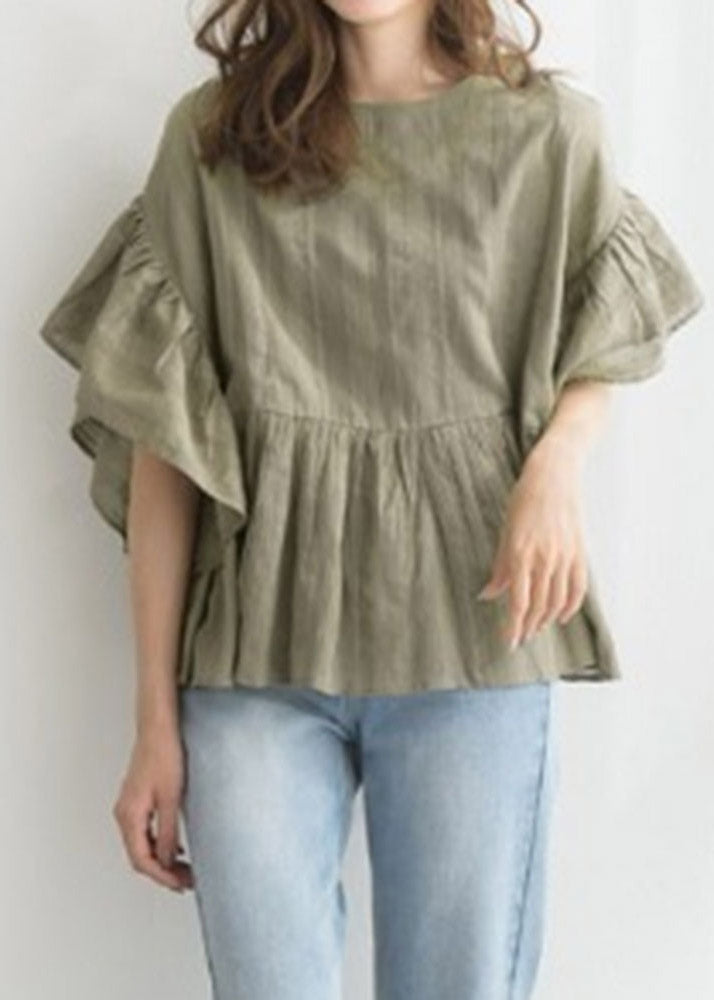 Modern Green Patchwork Wrinkled Shirt Half Sleeve