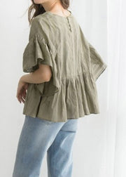 Modern Green Patchwork Wrinkled Shirt Half Sleeve