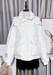 Modern Green Peter Pan Collar Zippered Button Remvable Hooded Duck Down Filled Down Coat Winter