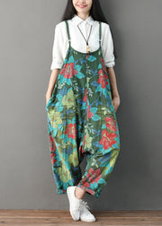 Modern Green Pockets Print Cotton Carpenter Pants Summer