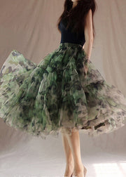 Modern Green Print Patchwork Tulle Skirts Summer