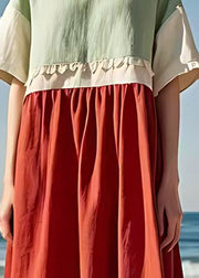 Modern Green Ruffled Patchwork Cotton Ankle Dress Summer