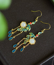 Modern Green Silver Gem Stone Phoenix Tassel Drop Earrings