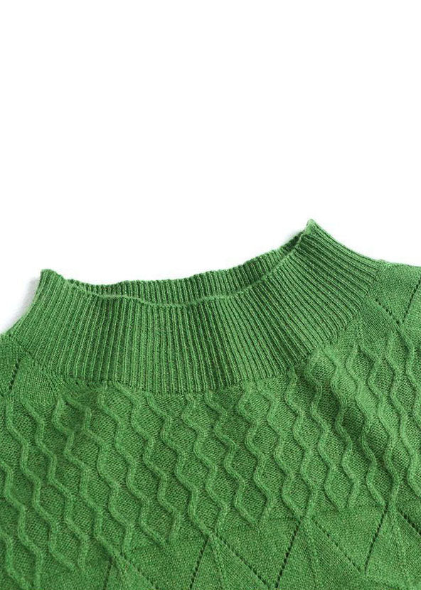 Modern Green Stand Collar Jacquard Solid Color Knitted Long Dress Long Sleeve