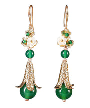 Modern Green Sterling Silver Pearl Shell Flower Agate Drip Drop Earrings