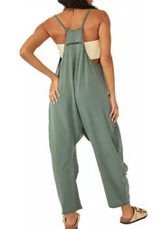 Modern Green V Neck Patchwork Solid Jumpsuit Summer