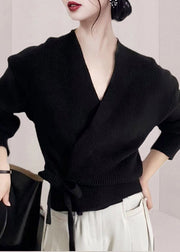 Modern Green V Neck Tie Waist Wool Knit Cardigan Spring