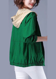 Modern Green Zippered Hooded Patchwork Spandex Jackets Long Sleeve