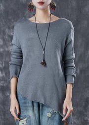 Modern Grey Asymmetrical Design Knit Sweater Spring