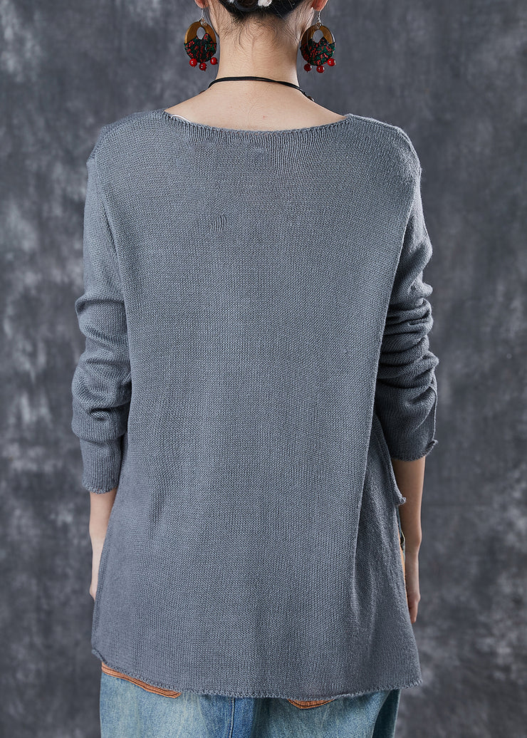 Modern Grey Asymmetrical Design Knit Sweater Spring