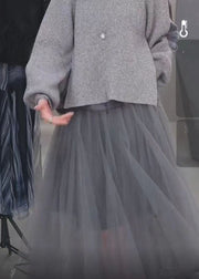 Modern Grey Asymmetrical Patchwork Tulle Skirts Spring