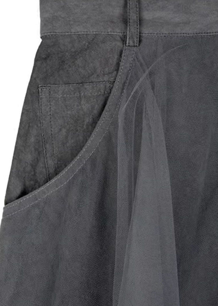Modern Grey Asymmetrical Patchwork Tulle Skirts Spring