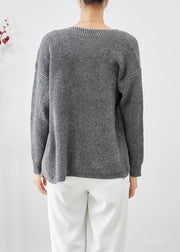 Modern Grey Asymmetrical Thick Knit Sweaters Fall