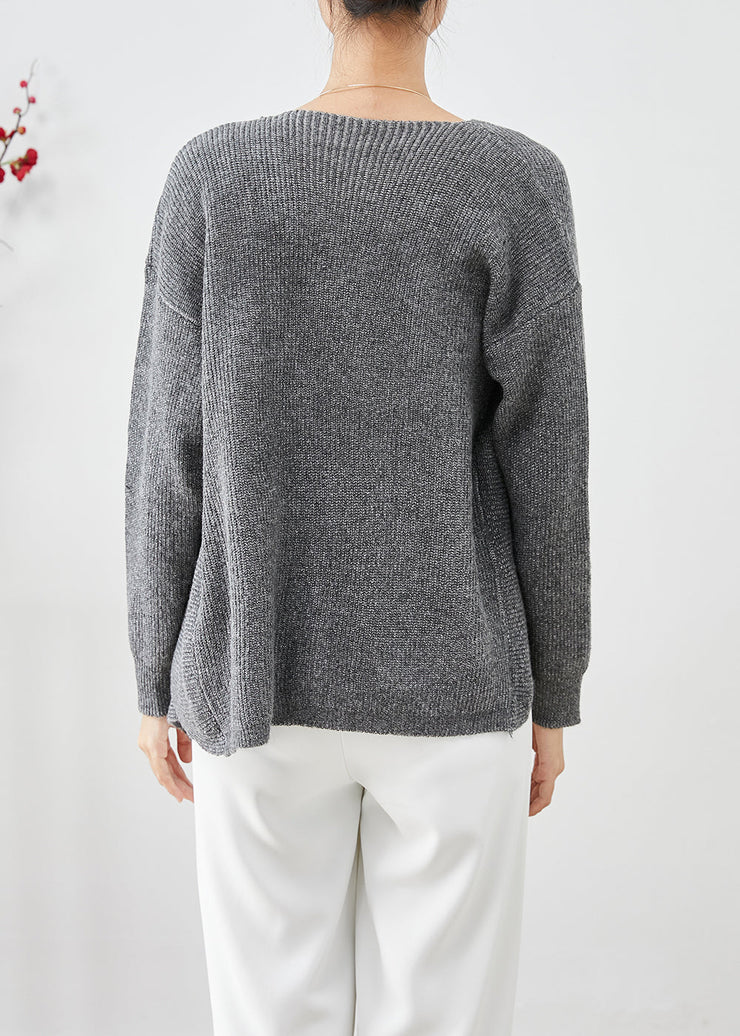 Modern Grey Asymmetrical Thick Knit Sweaters Fall