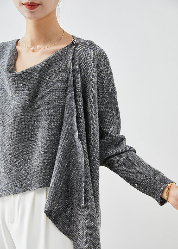 Modern Grey Asymmetrical Thick Knit Sweaters Fall