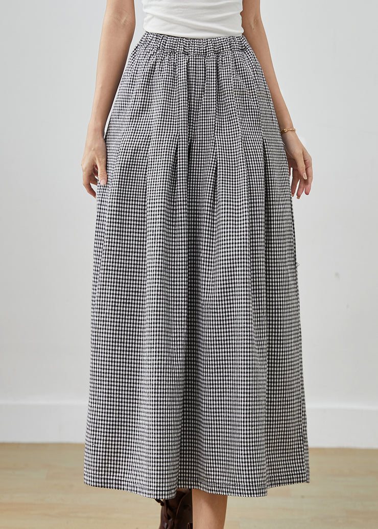 Modern Grey Elastic Waist Plaid Linen Wide Leg Pants Spring