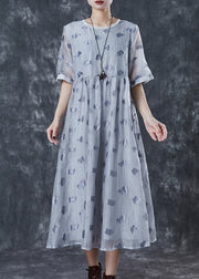 Modern Grey Floral Silk Holiday Dresses Summer