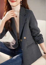 Modern Grey Lapel Slim Fit Woolen Coats Fall