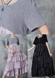 Modern Grey Layered Patchwork Cotton Holiday Dresses Summer