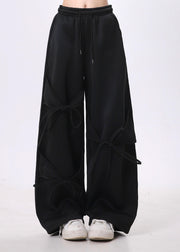 Modern Grey Oversized Lace Up Cotton Straight Pants Spring