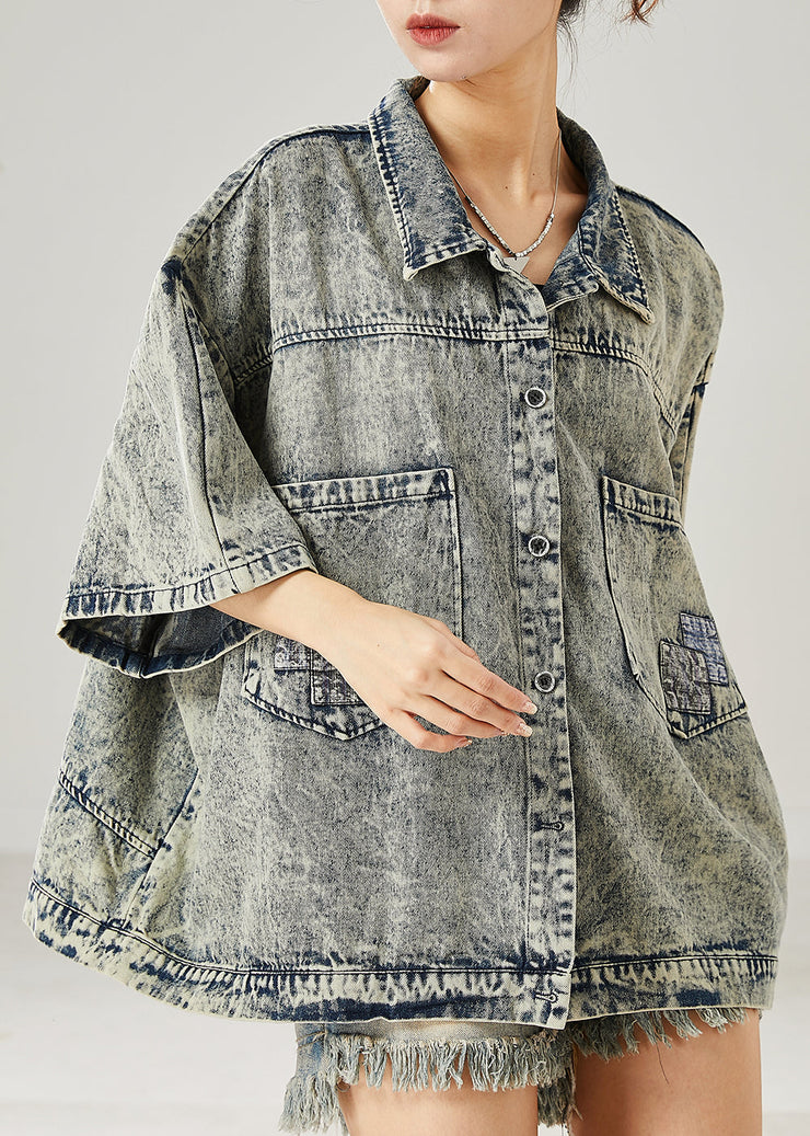 Modern Grey Oversized Pockets Denim Jacket Summer