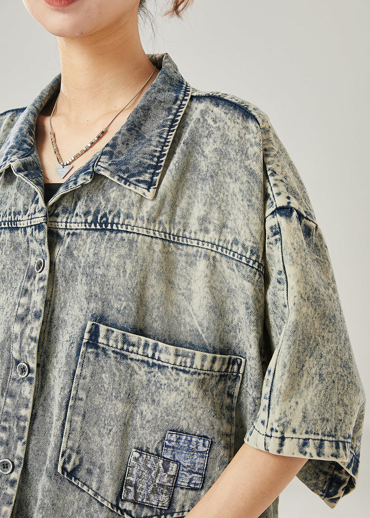 Modern Grey Oversized Pockets Denim Jacket Summer