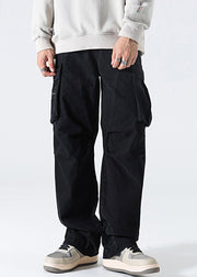 Modern Grey Pockets High Waist Cotton Mens Pants Spring