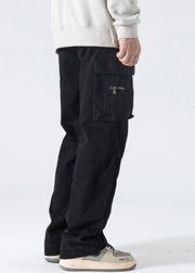 Modern Grey Pockets High Waist Cotton Mens Pants Spring