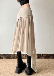Modern Khaki Asymmetrical Patchwork Side Open Tulle Skirt Summer