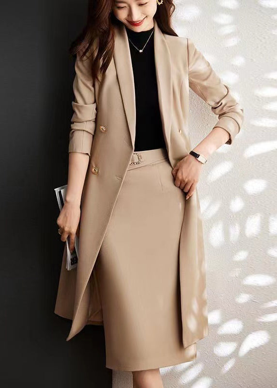 Modern Khaki Double Breast Formal Trench Coat Spring