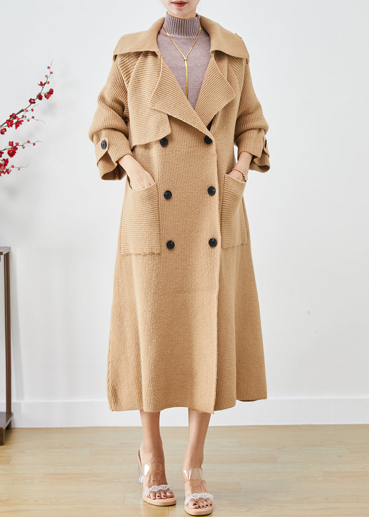 Modern Khaki Double Breast Knit Trench Coats Winter