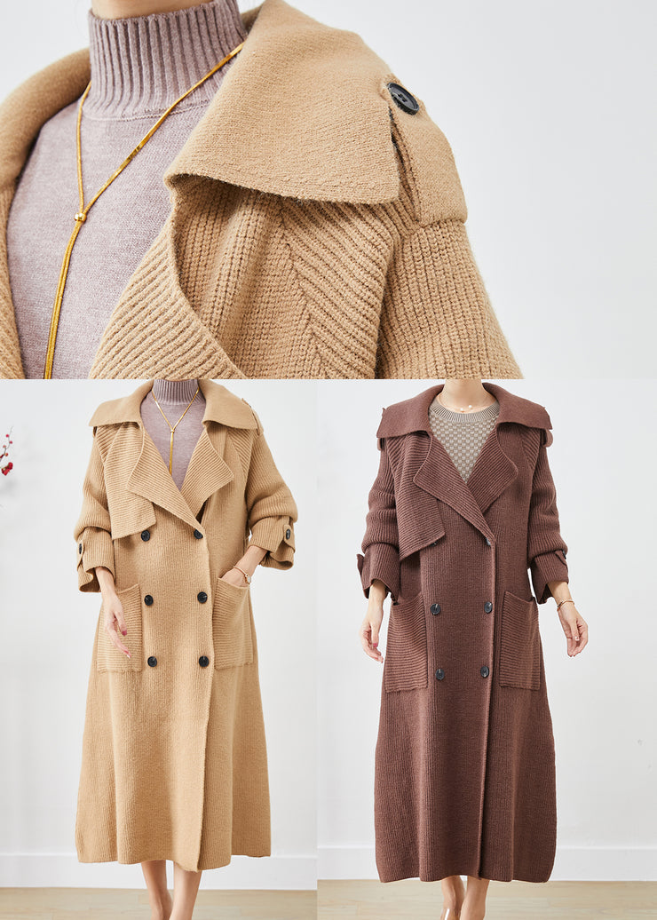 Modern Khaki Double Breast Knit Trench Coats Winter