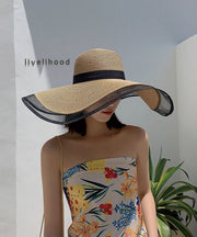 Modern Khaki Floppy Sun Hat Patchwork Organza