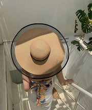 Modern Khaki Floppy Sun Hat Patchwork Organza