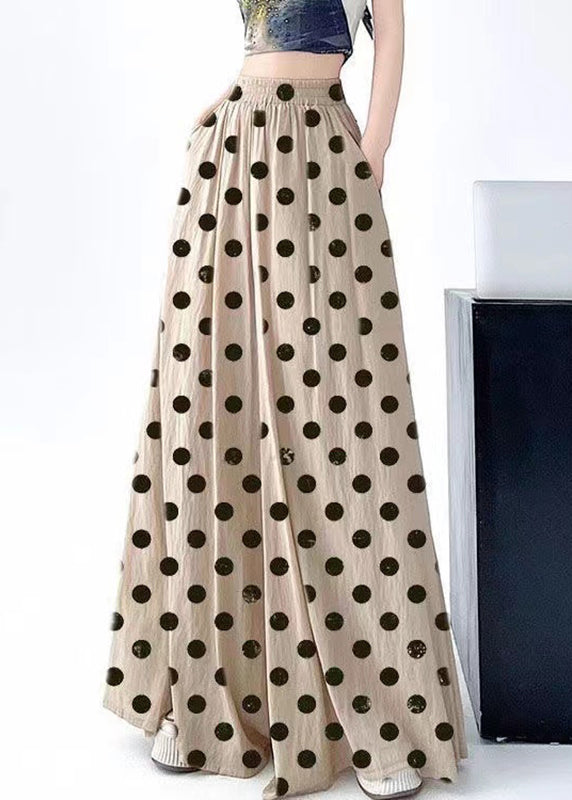 Modern Khaki High Waist Dot Print Wide Leg Pants Fall