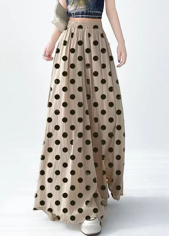 Modern Khaki High Waist Dot Print Wide Leg Pants Fall