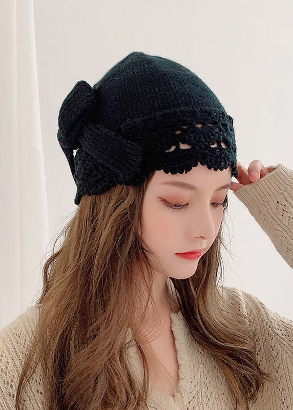 Modern Khaki Hollow Out Patchwork Bow Knit Bonnie Hat