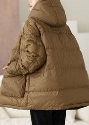 Modern Khaki Hooded Oversized Pockets Duck Down Puffer Jacket Winter