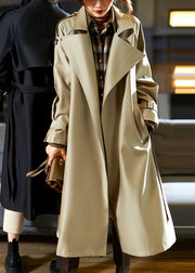 Modern Khaki Notched Pockets Sashes Trench Coat Fall