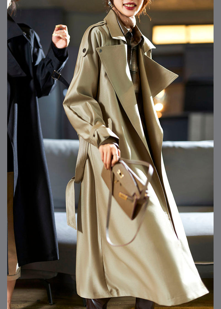 Modern Khaki Notched Pockets Sashes Trench Coat Fall