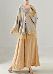 Modern Khaki Oversized Patchwork Silk Two Pieces Set Spring