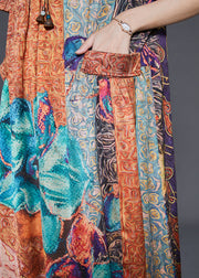 Modern Khaki Oversized Print Silk Maxi Dresses Summer