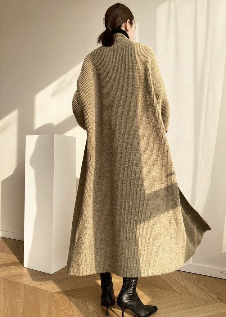 Modern Khaki Oversized Thick Cozy Knit Long Cardigan Spring