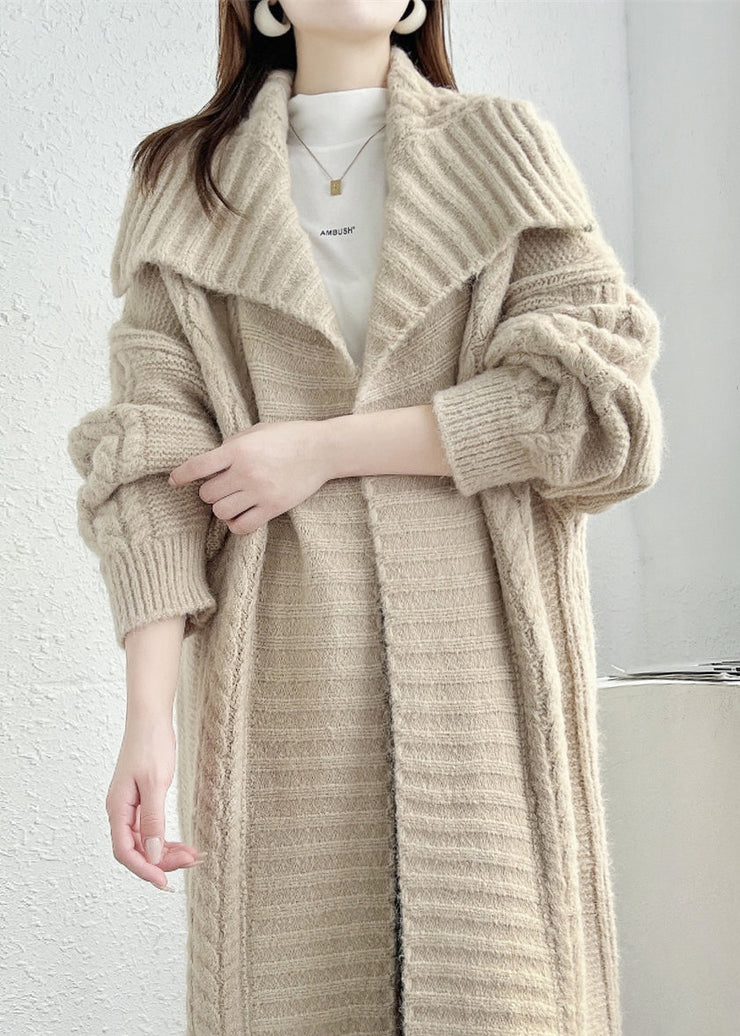 Modern Khaki Peter Pan Collar Thick Knit Loose Cardigans Fall