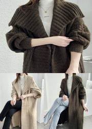 Modern Khaki Peter Pan Collar Thick Knit Loose Cardigans Fall