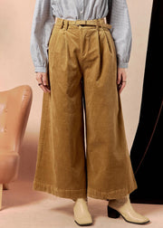 Modern Khaki Pockets High Waist Corduroy Wide Leg Pants Winter